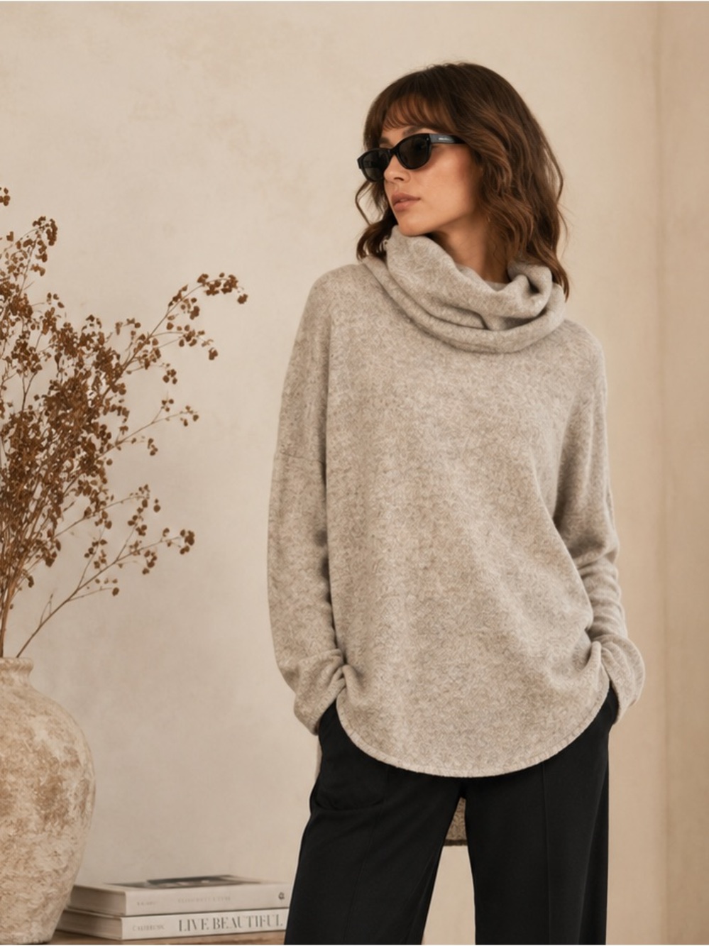 DREAMERS BY DEBUT Cabincore Chunky Beige Cozy Turtleneck Sweater, L